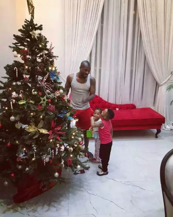 Peter Okoye And His Children Decorating Their Sitting Room For Christmas